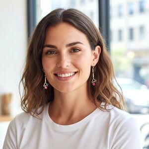 J. Jill Hook Earrings Twisted Gold Tone Red Beaded Cluster Drop Dangle Bohemian